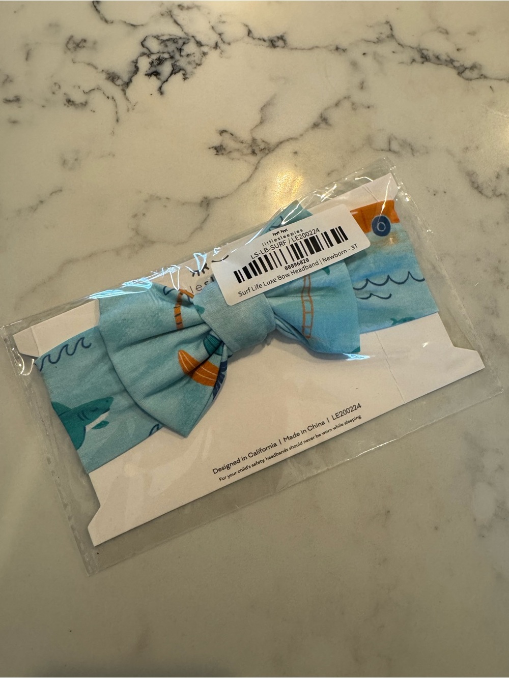 Little Sleepies Light Blue Ocean Print Bow Headband